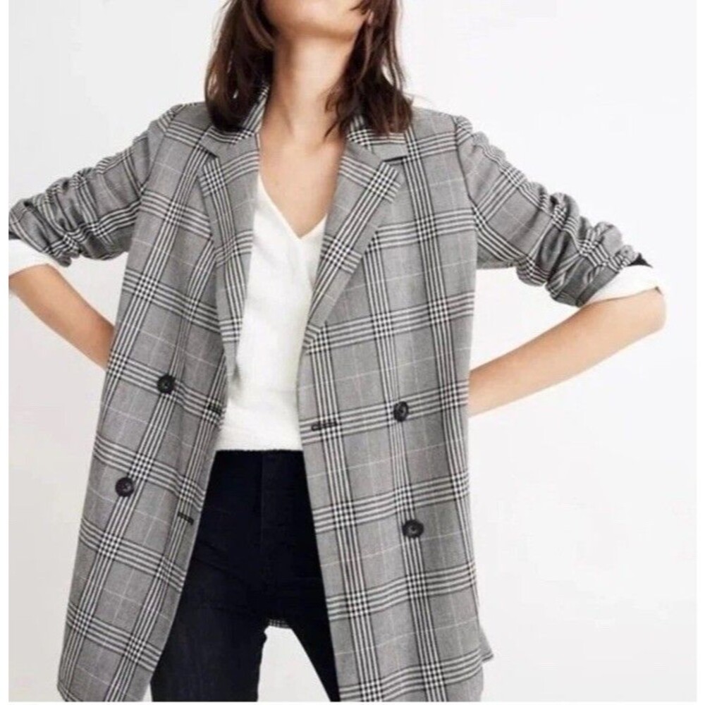 Madewell Caldwell Oversized Plaid Double Breasted Plaid Blazer Jacket Size L